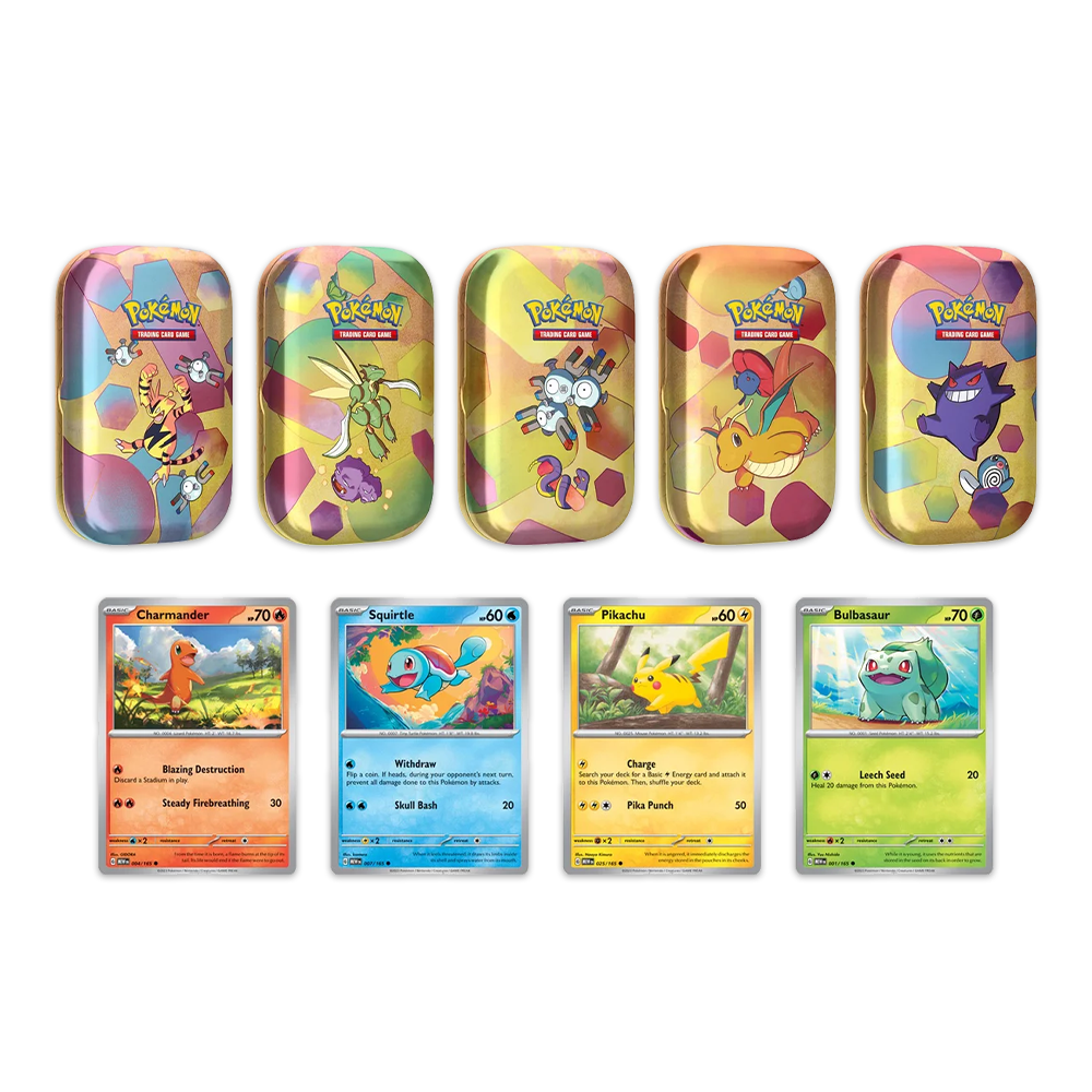 Pokémon TCG: Scarlet & Violet-151 5-Pack Mini Tins Bundle (Electabuzz, Scyther, Magneton, Dragonite, Gengar)