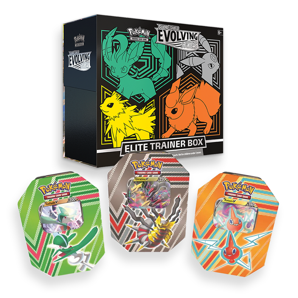 Pokémon TCG: Evolving Skies Elite Trainer Box & Hidden Potential V Tin Set Bundle Green