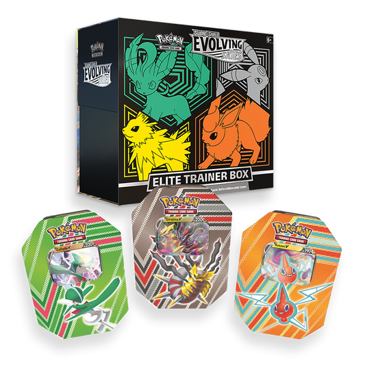 Pokémon TCG: Evolving Skies Elite Trainer Box & Hidden Potential V Tin Set Bundle Green
