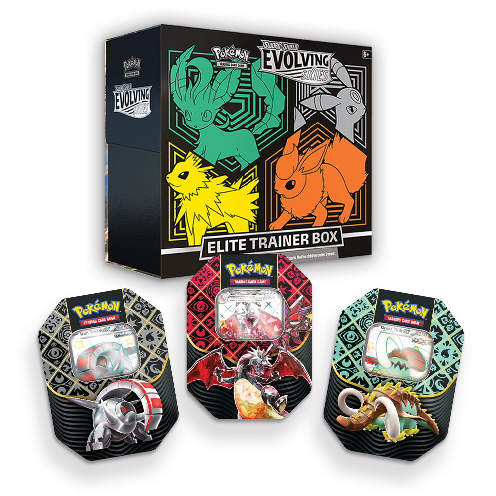 Pokémon TCG: Evolving Skies Elite Trainer Box & Paldean Fates Tin Triple Set Bundle