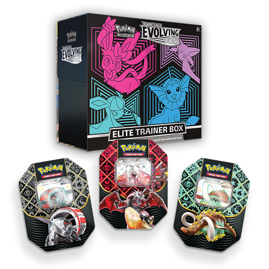 Pokémon TCG: Evolving Skies Elite Trainer Box & Paldean Fates Tin Triple Set Bundle