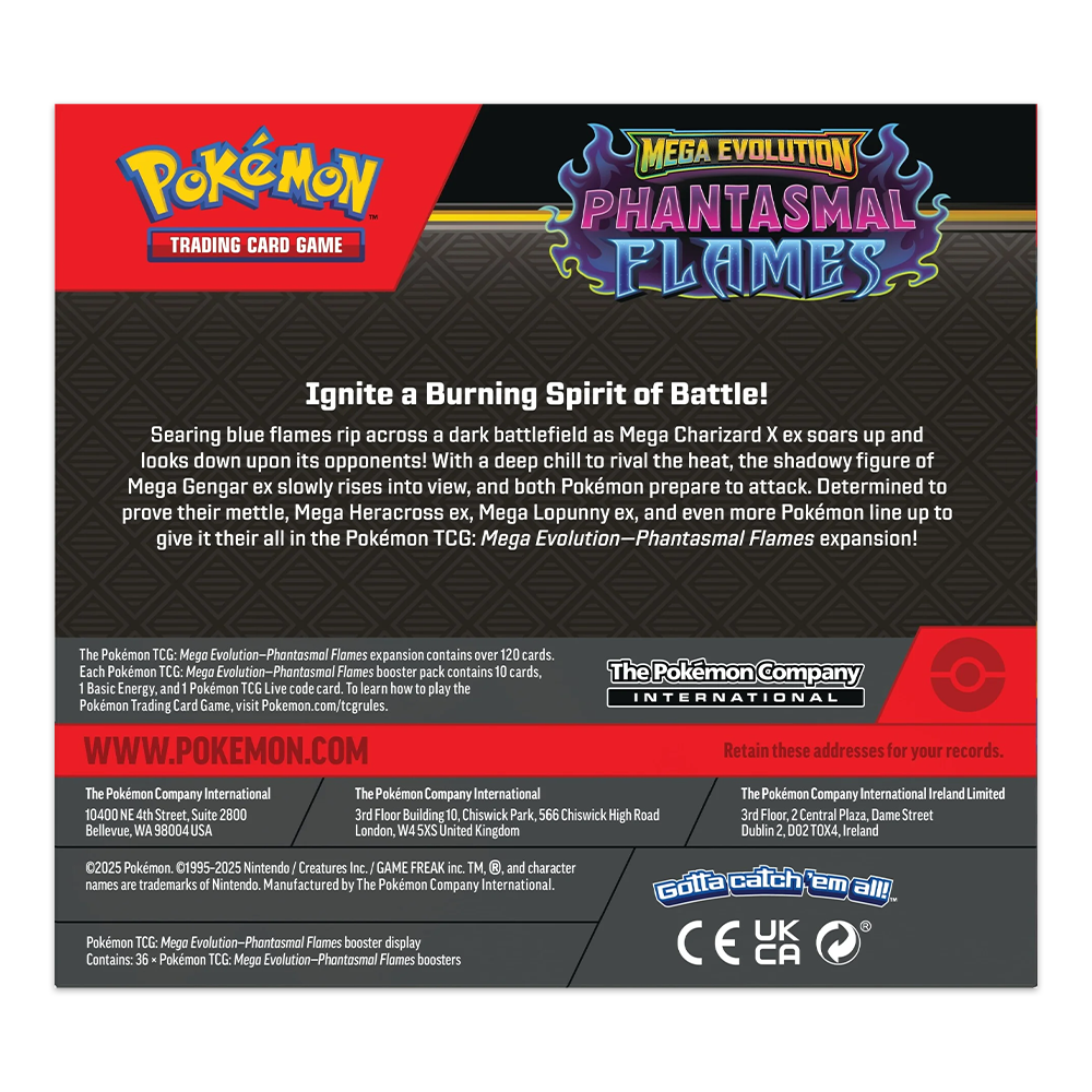Pokémon TCG: Mega Evolution – Phantasmal Flames Booster Box Display Back