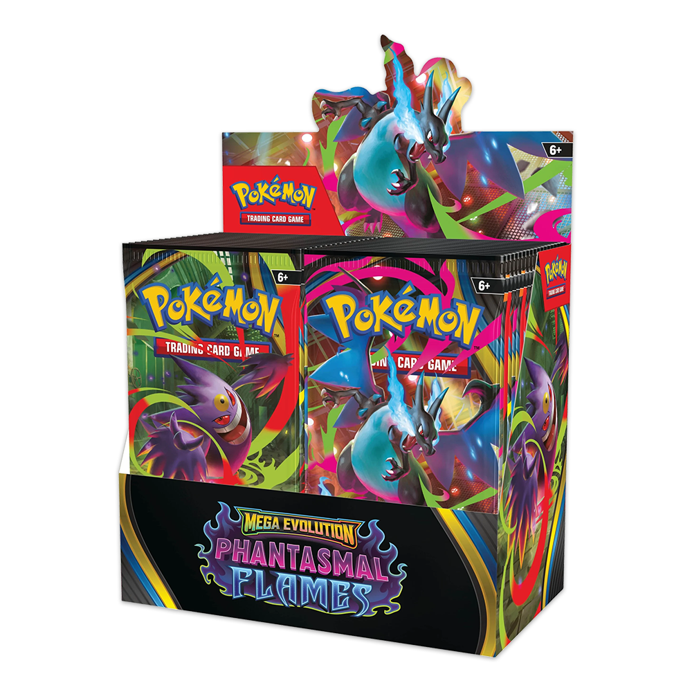 Pokémon TCG: Mega Evolution – Phantasmal Flames Booster Box Display Side
