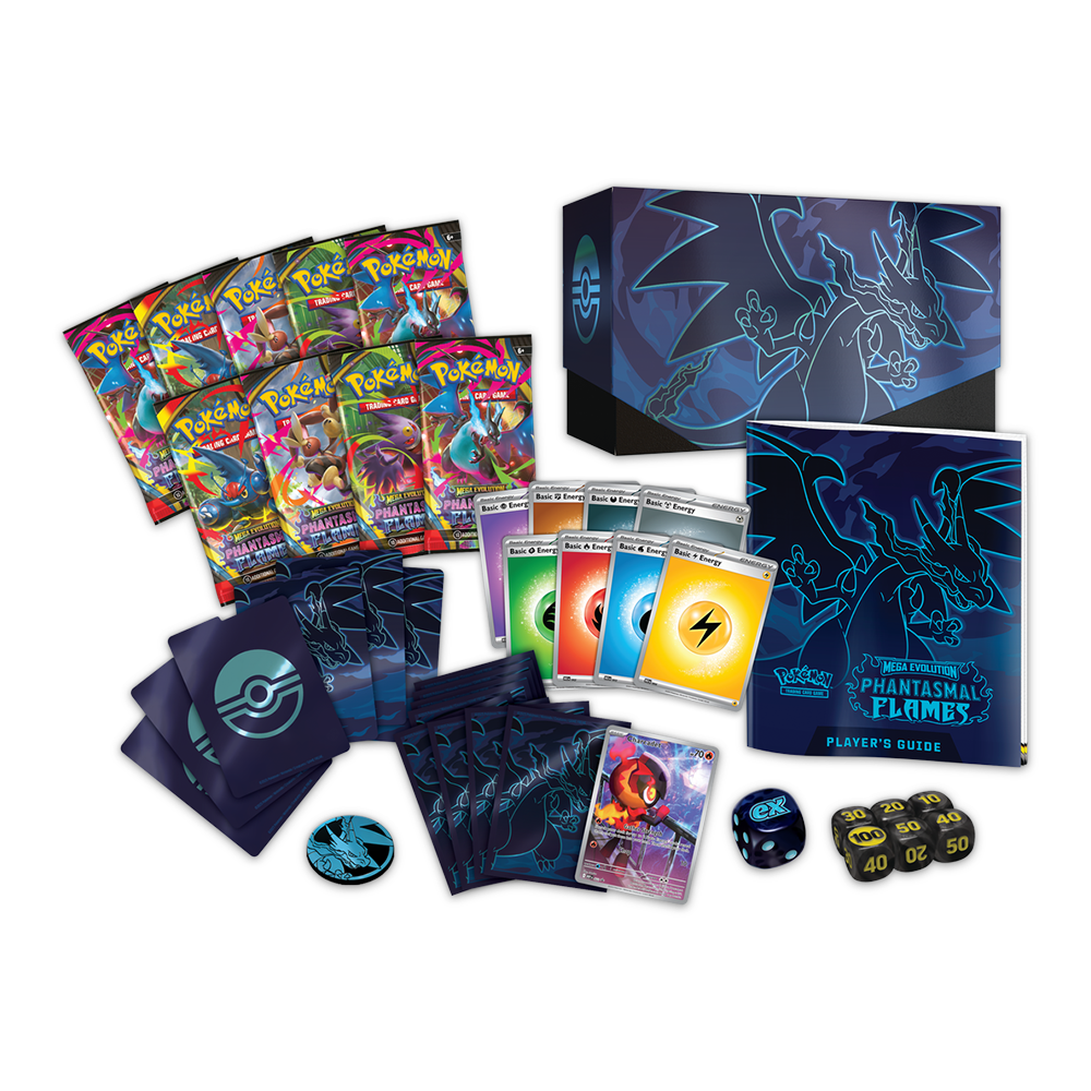 Pokémon TCG: Mega Evolution – Phantasmal Flames Elite Trainer Box Components
