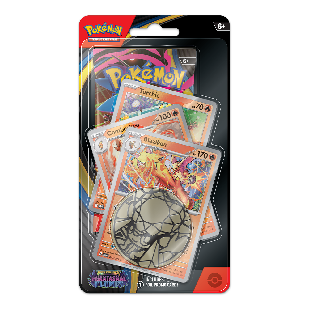Pokémon TCG: Mega Evolution – Phantasmal Flames Premium Checklane Blister Display – Blaziken