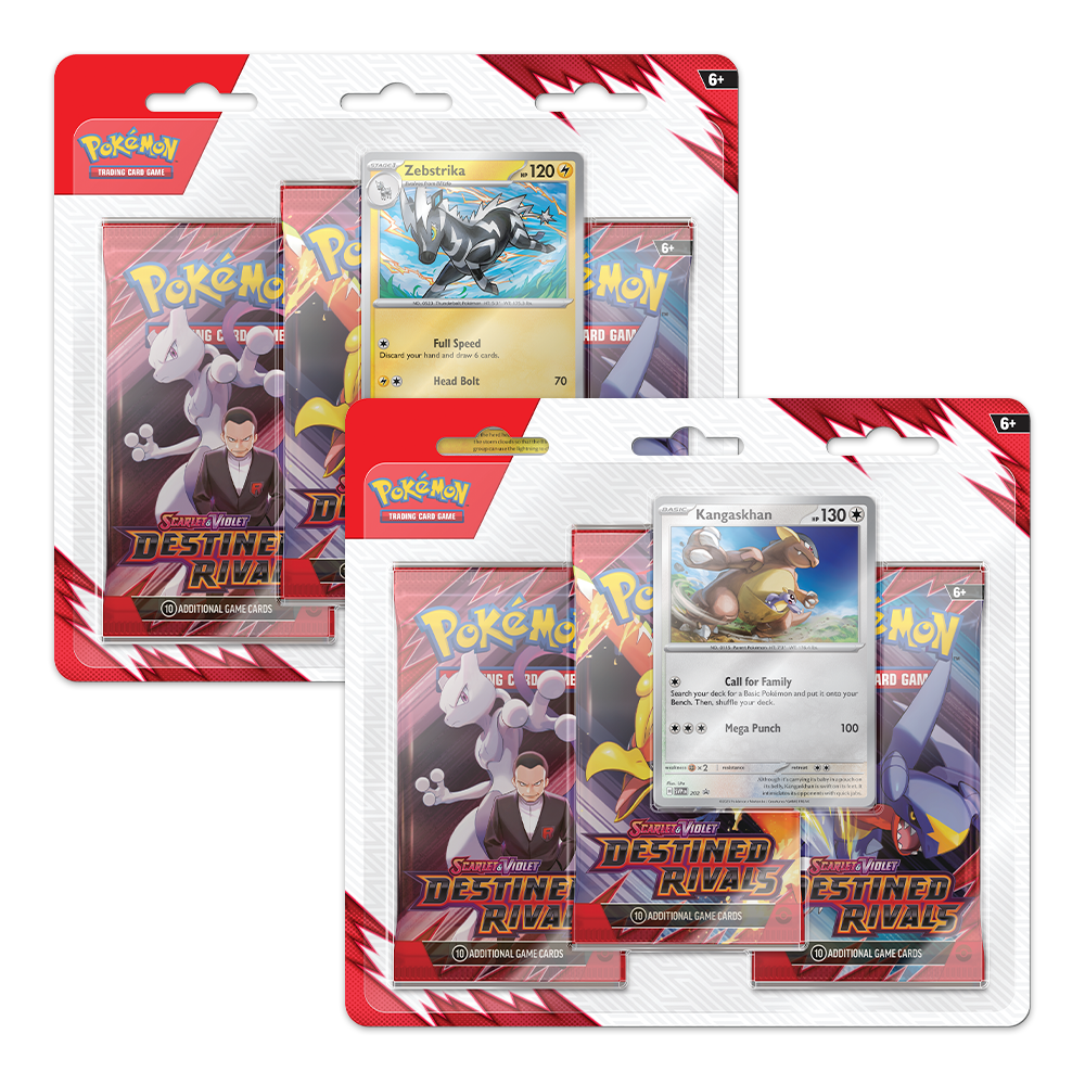 Pokémon TCG: Scarlet & Violet – Destined Rivals 3-Pack Blister Bundle – Zebstrika & Kangaskhan