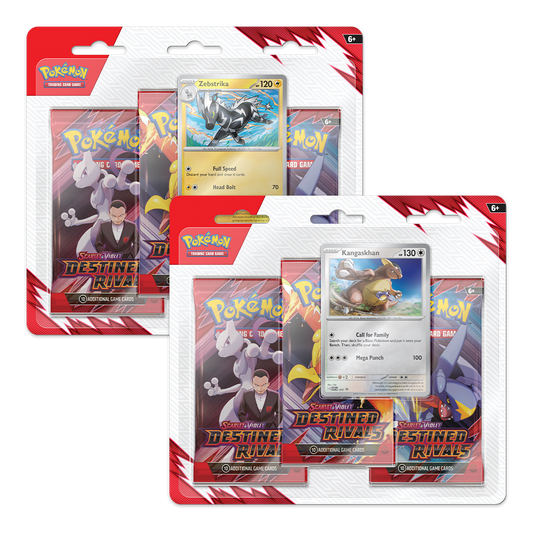 Pokémon TCG: Scarlet & Violet – Destined Rivals 3-Pack Blister Bundle – Zebstrika & Kangaskhan