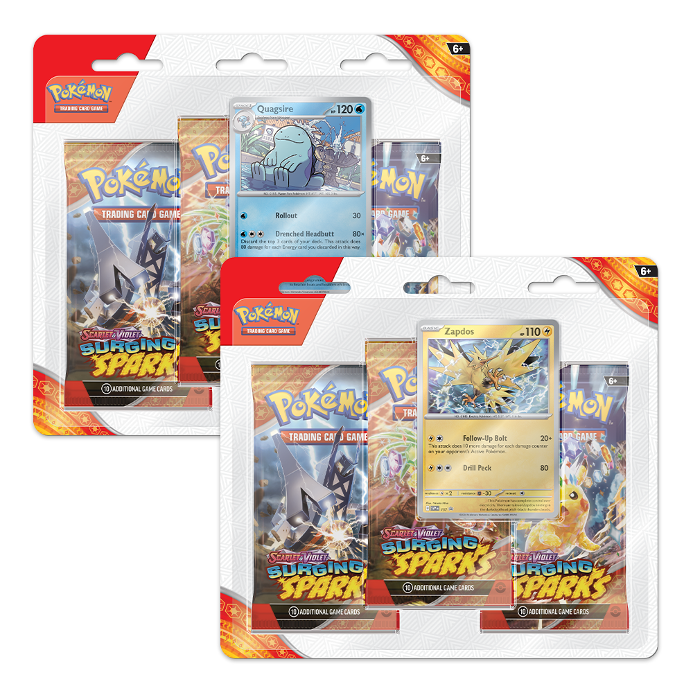 Pokémon TCG: Scarlet & Violet – Surging Sparks 3-Pack Booster Display Bundle – Zapdos & Quagsire