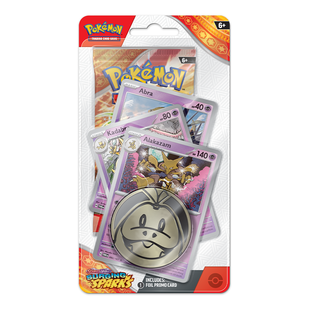 Pokémon TCG: Scarlet & Violet – Surging Sparks Premium Checklane Blister Display – Alakazam