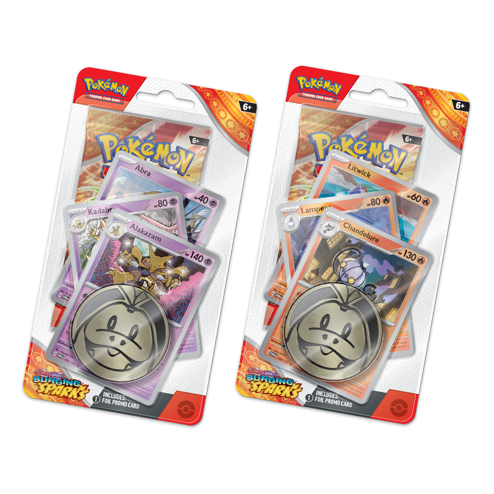 Pokémon TCG: Scarlet & Violet – Surging Sparks Premium Checklane Blister Display Bundle – Alakazam & Chandelure