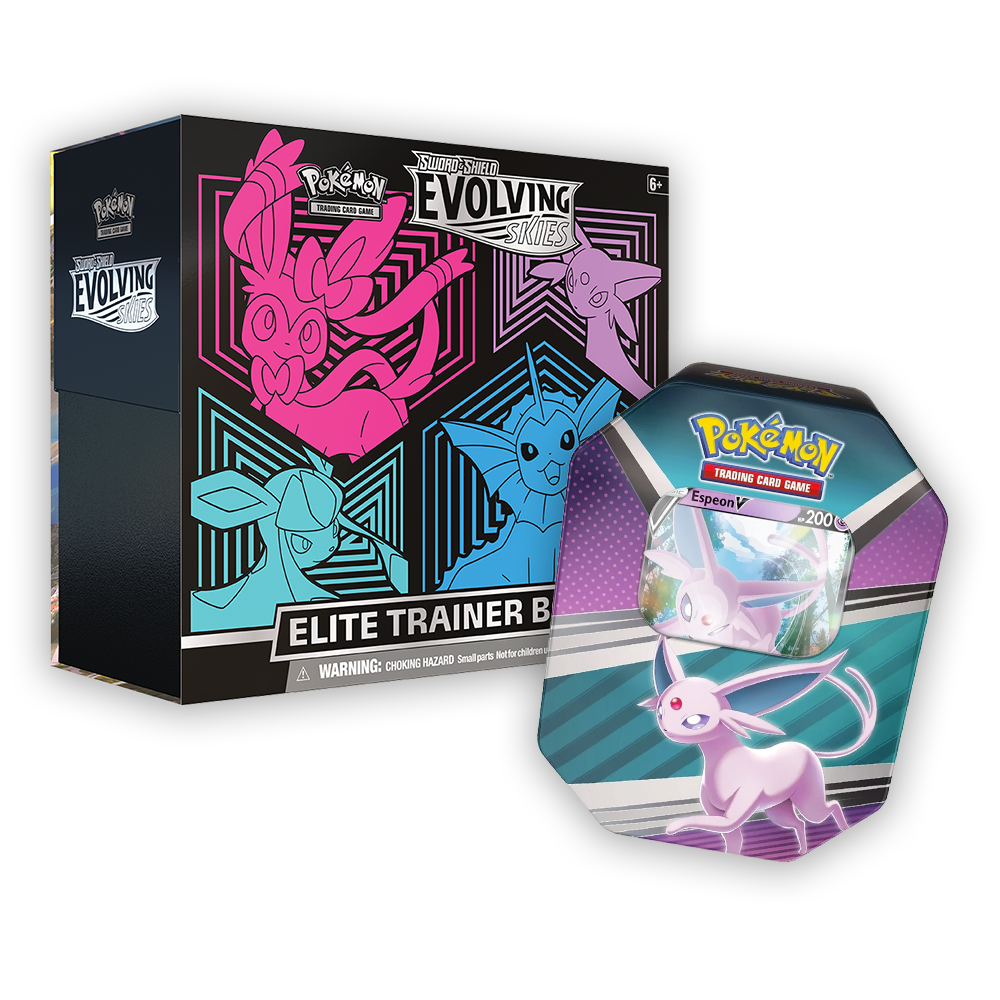 Pokémon TCG: Sword & Shield – Evolving Skies Elite Trainer Box & V Heroes Tin Bundle - Pink / Espeon