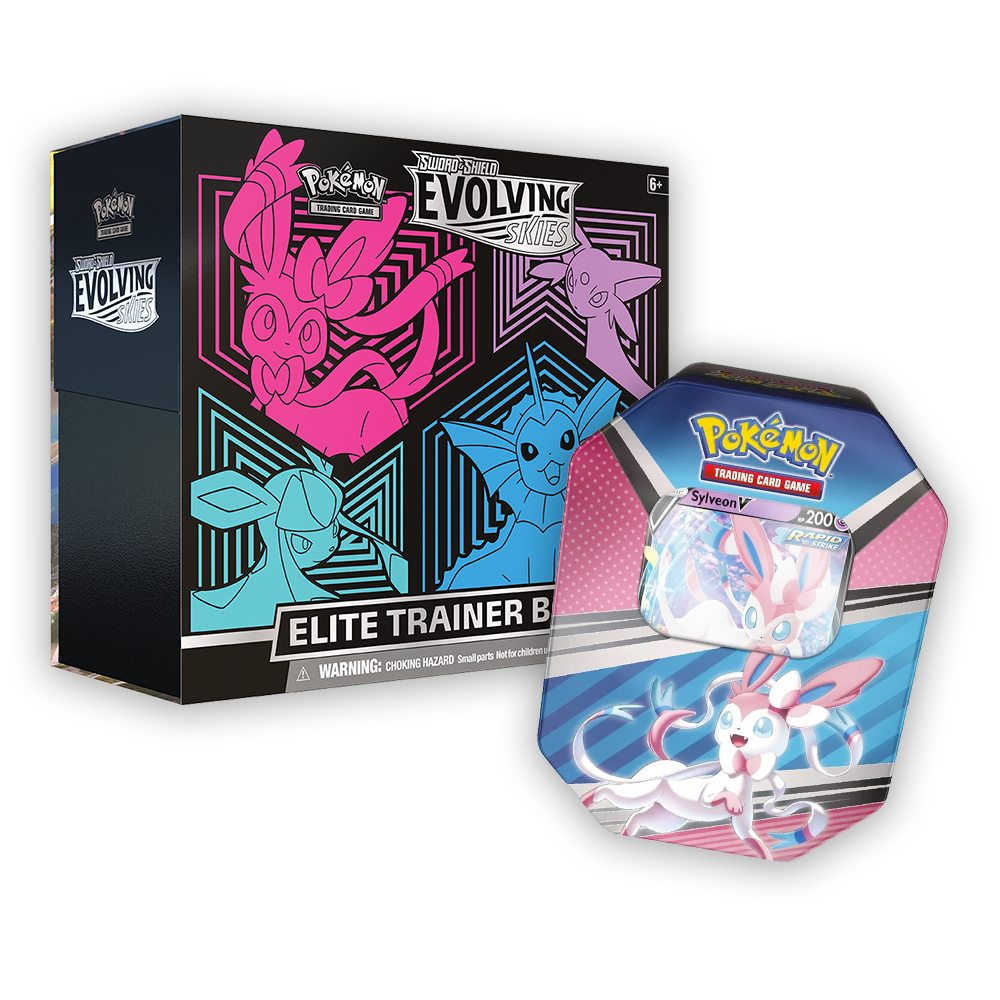 Pokémon TCG: Sword & Shield – Evolving Skies Elite Trainer Box & V Heroes Tin Bundle - Pink / Sylveon