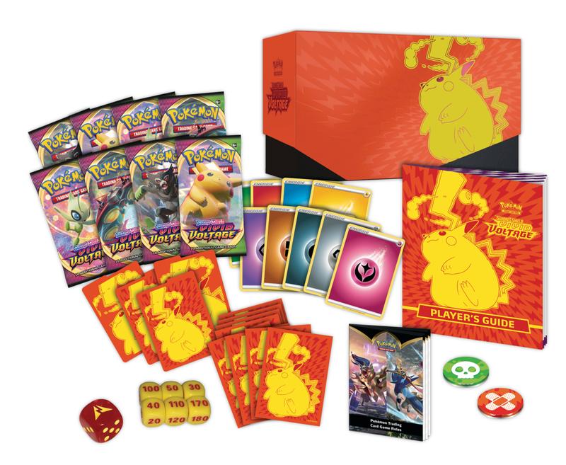 vivid voltage elite trainer box etb vmax pikachu pokemon tcg contents boosters coins dice sleeves