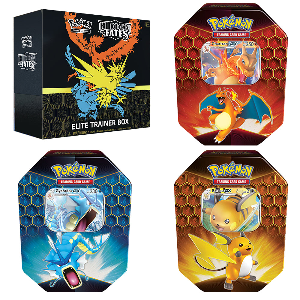 Pokmon TCG: Hidden Fates Bundle - ETB & Set of 3 tins Eclipse Cards Pokmon TCG: Hidden Fates Bundle - ETB & Set of 3 tins Eclipse Cards