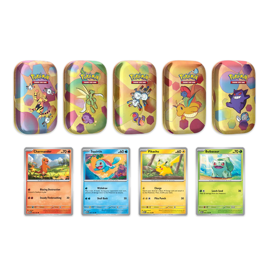 Pokémon TCG: Scarlet & Violet-151 5-Pack Mini Tins Bundle (Electabuzz, Scyther, Magneton, Dragonite, Gengar)