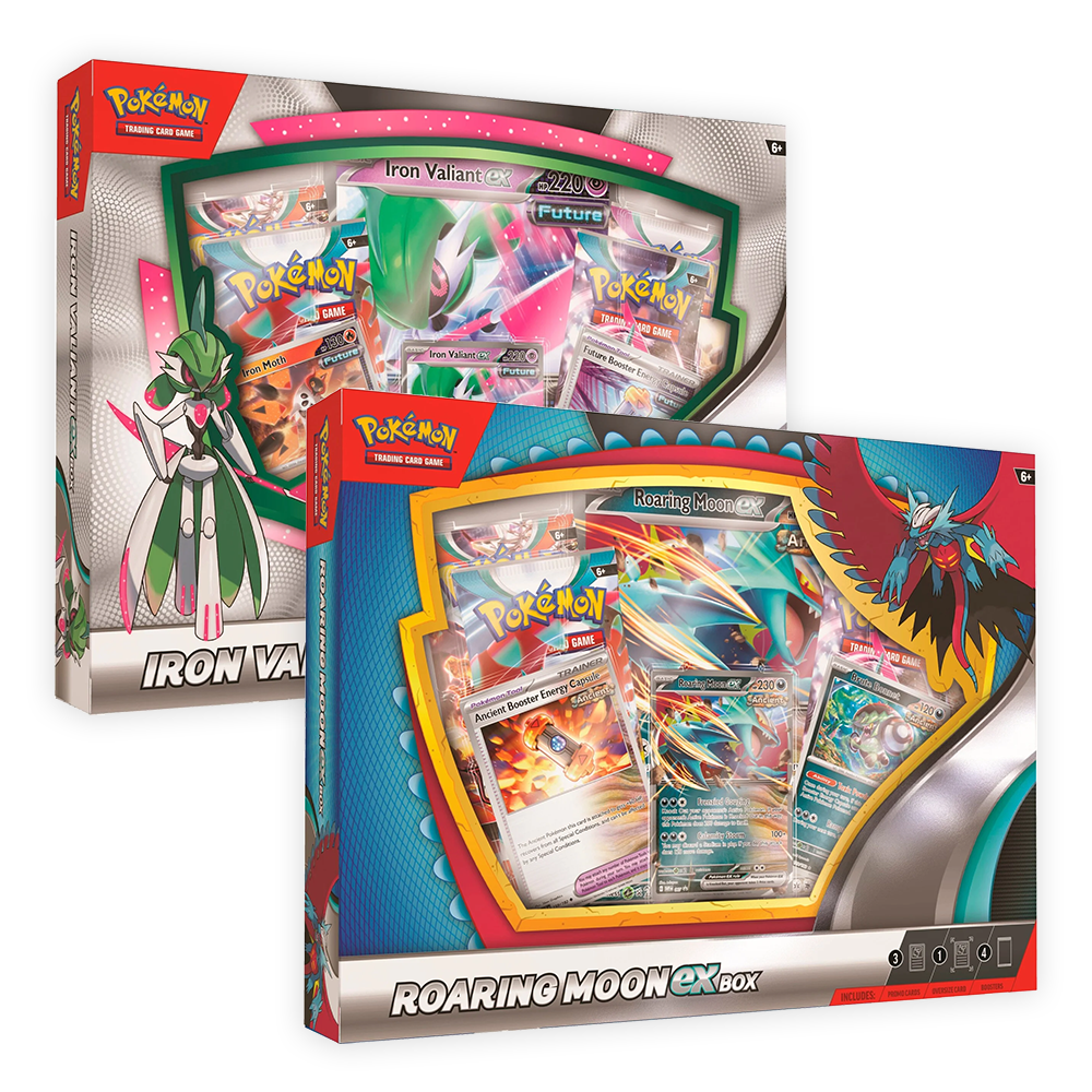 Pokémon TCG: Roaring Moon ex Box & Iron Valiant ex Collection Box Bundle