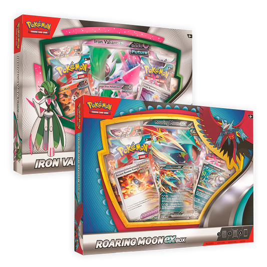 Pokémon TCG: Roaring Moon ex Box & Iron Valiant ex Collection Box Bundle