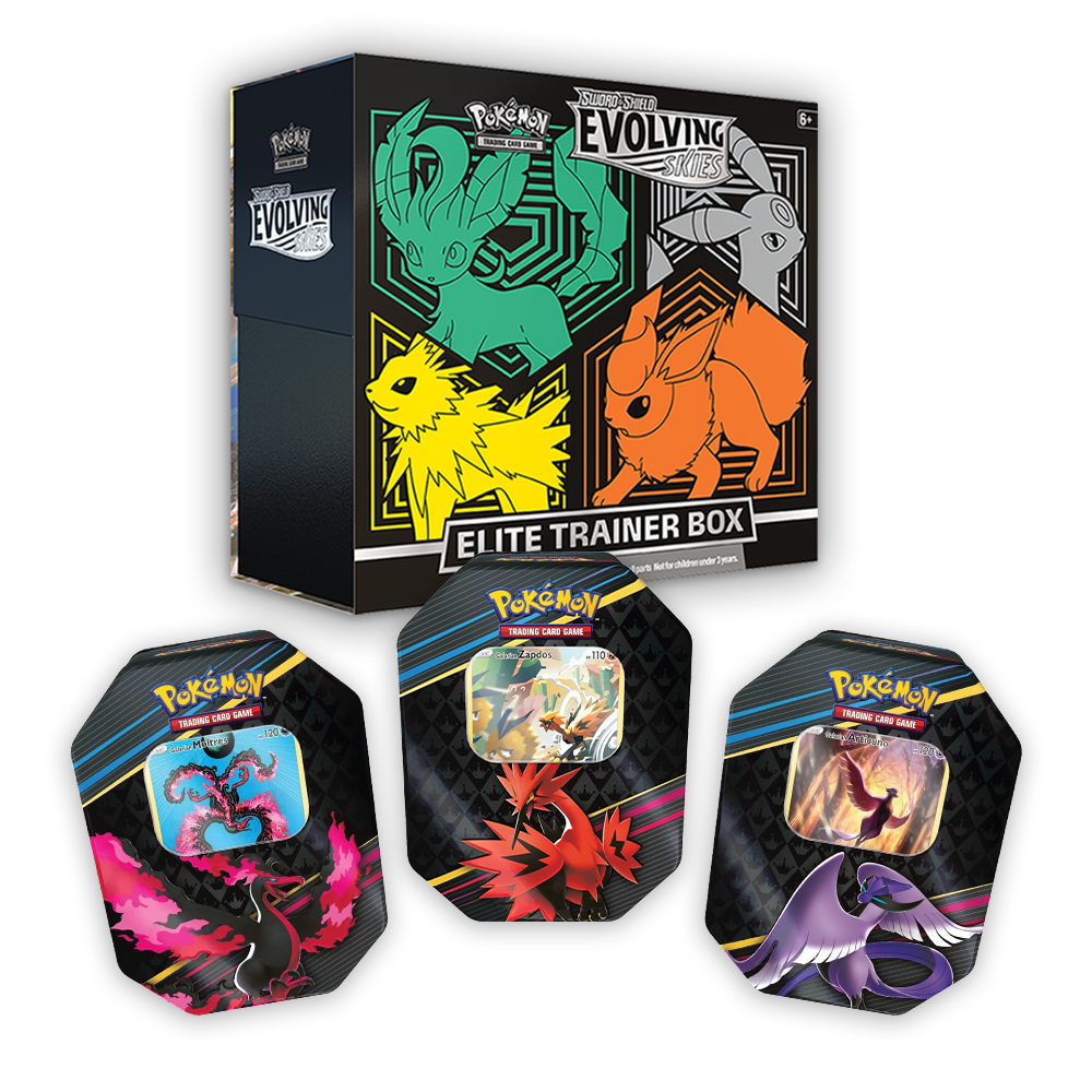 Pokémon TCG: Evolving Skies Elite Trainer Box & Crown Zenith Tin Triple Set Bundle