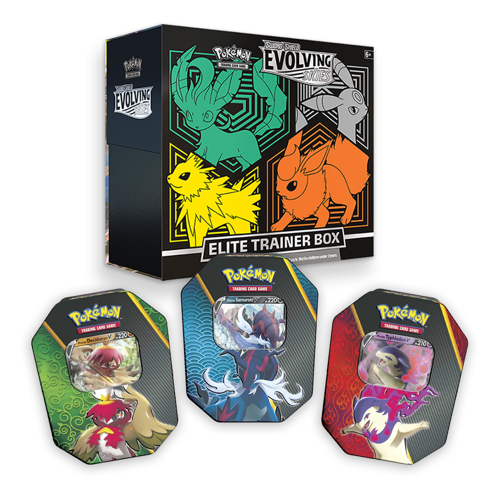 Pokémon TCG: Evolving Skies Elite Trainer Box & Divergent Power V Tin Set Bundle