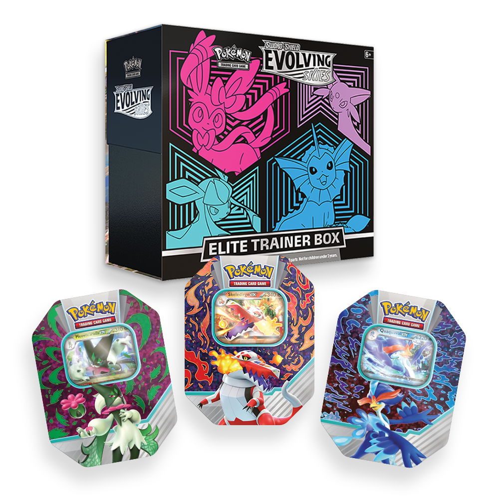 Pokémon TCG: Evolving Skies Elite Trainer Box & Paldea Partners Tin Tr ...