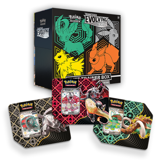 Pokémon TCG: Evolving Skies Elite Trainer Box & Paldean Fates 5-Booster Tin Triple Set Bundle Green