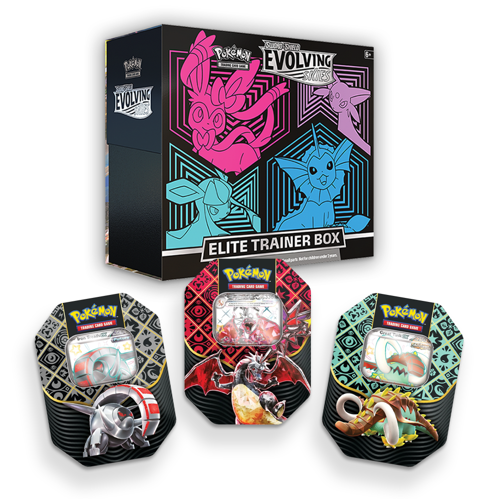 Pokémon TCG: Evolving Skies Elite Trainer Box & Paldean Fates Tin Triple Set Bundle
