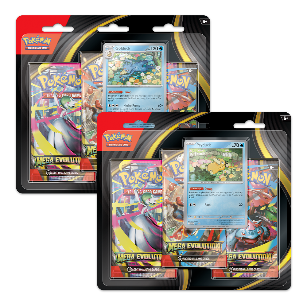 Pokémon TCG: Mega Evolution 3-Pack Blister Bundle – Psyduck & Golduck