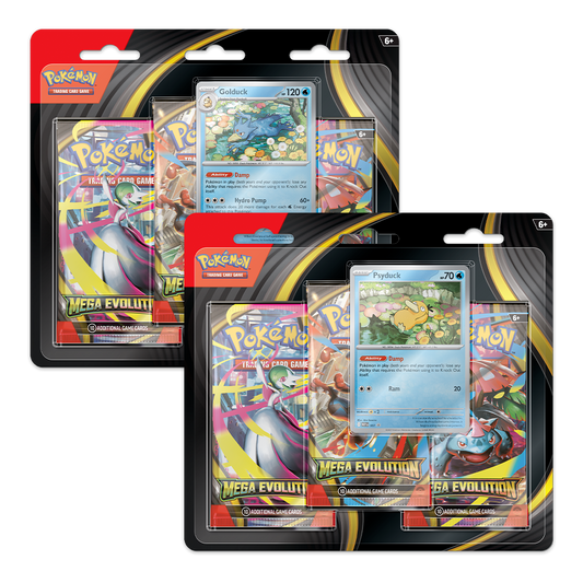 Pokémon TCG: Mega Evolution 3-Pack Blister Bundle – Psyduck & Golduck