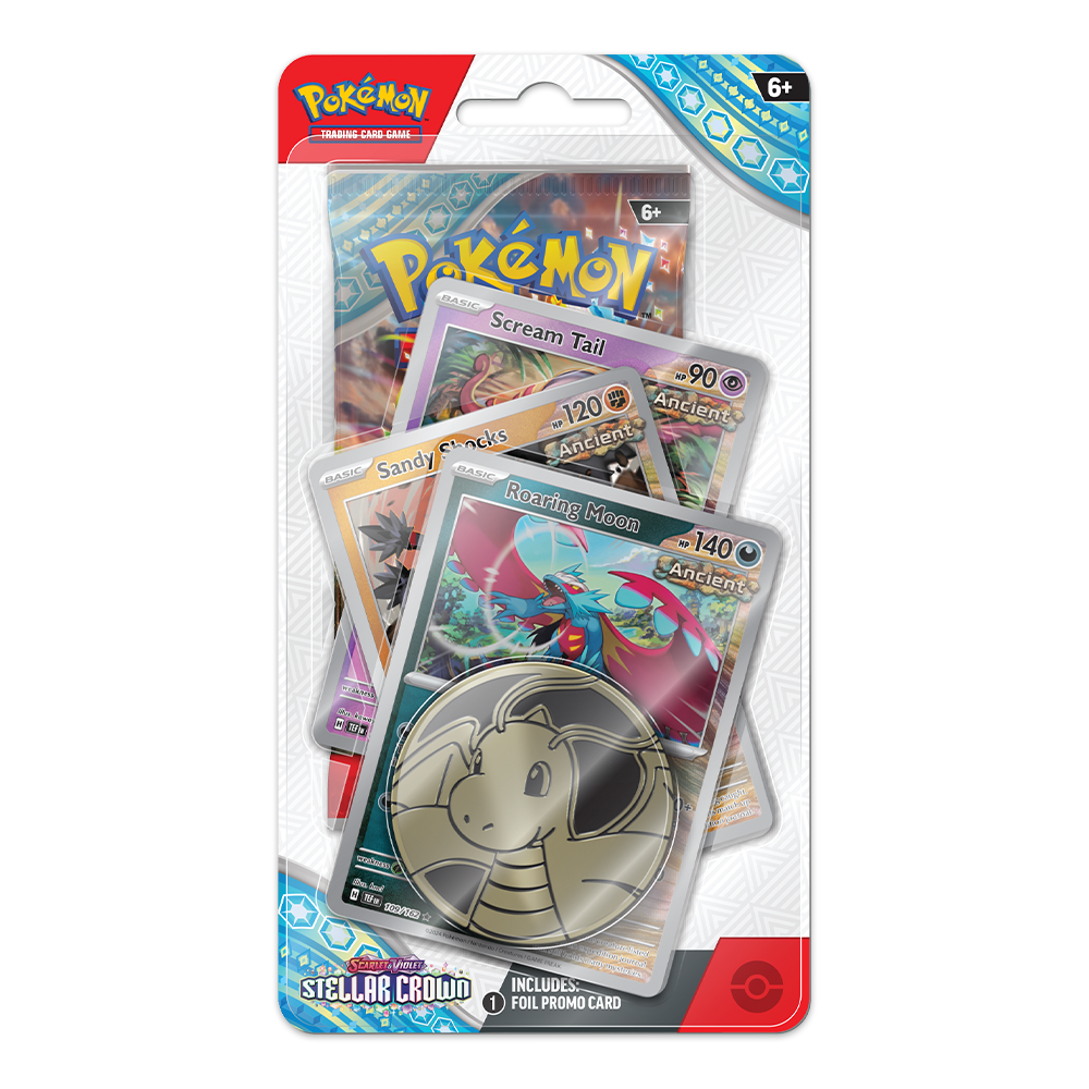 Pokémon TCG: Scarlet & Violet – Stellar Crown Premium Checklane Blister Display – Roaring Moon