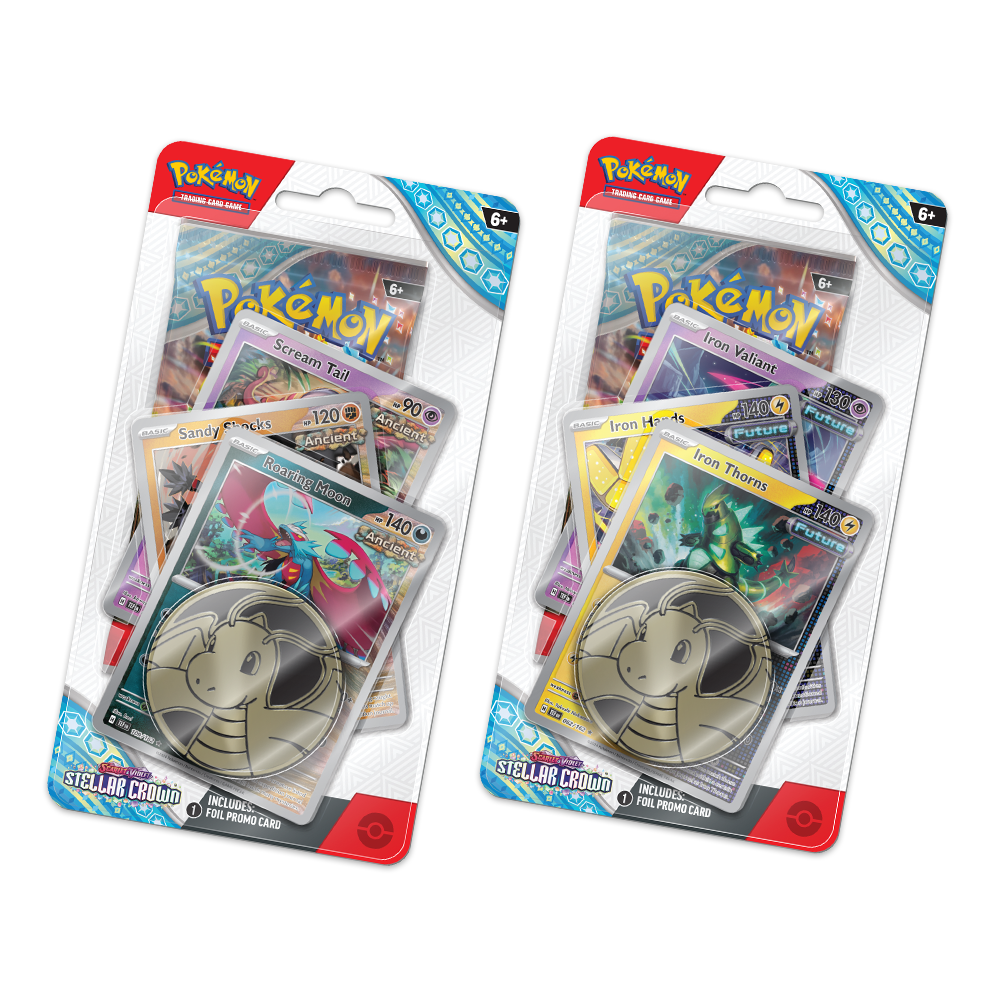 Pokémon TCG: Scarlet & Violet – Stellar Crown Premium Checklane Blister Display Bundle – Roaring Moon & Iron Thorns