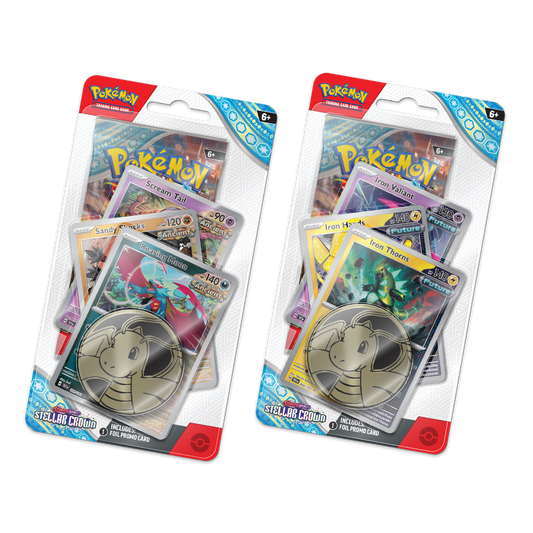 Pokémon TCG: Scarlet & Violet – Stellar Crown Premium Checklane Blister Display Bundle – Roaring Moon & Iron Thorns