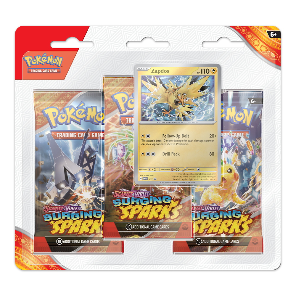 Pokémon TCG: Scarlet & Violet – Surging Sparks 3-Pack Booster Display – Zapdos