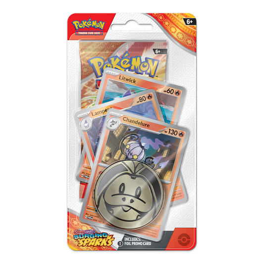 Pokémon TCG: Scarlet & Violet – Surging Sparks Premium Checklane Blister Display – Chandelure