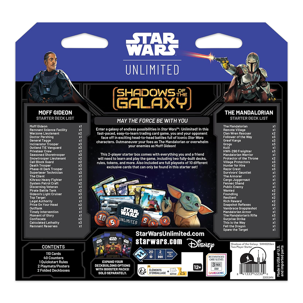 Star Wars: Unlimited Shadows of the Galaxy Two-Player Starter Deck - The Mandalorian & Moff Gideon Back