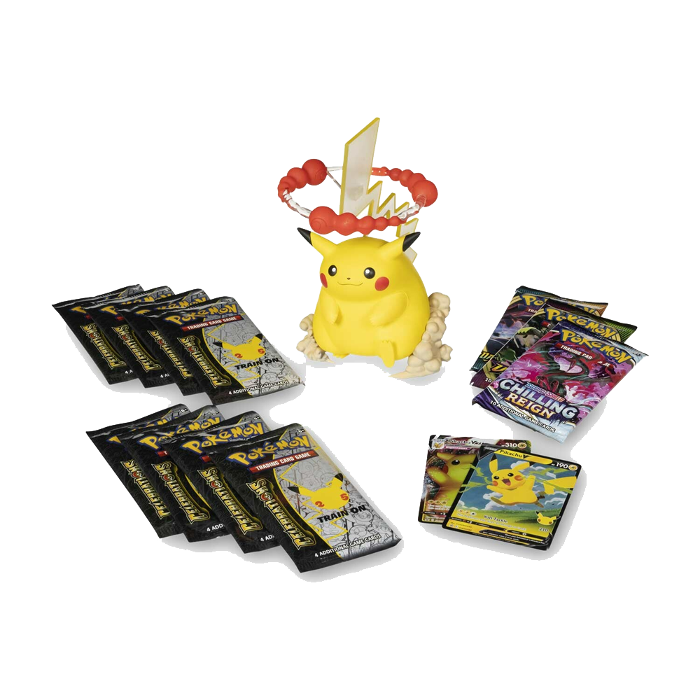 Pokémon TCG: Celebrations Premium Figure Collection – Pikachu VMAX Contents