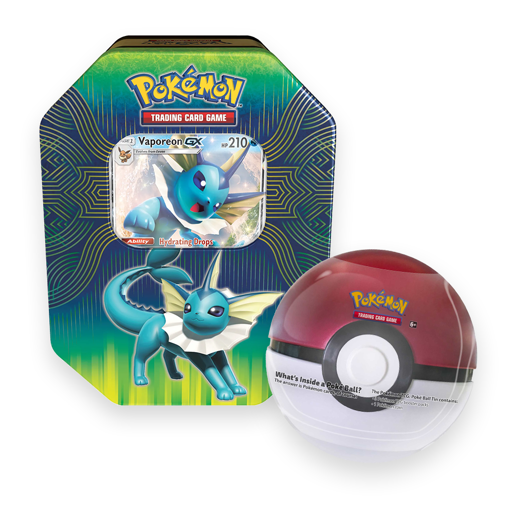 Pokémon TCG: Elemental Power Tin - Vaporeon-GX & Poké Ball Tin (2-pack bundle)