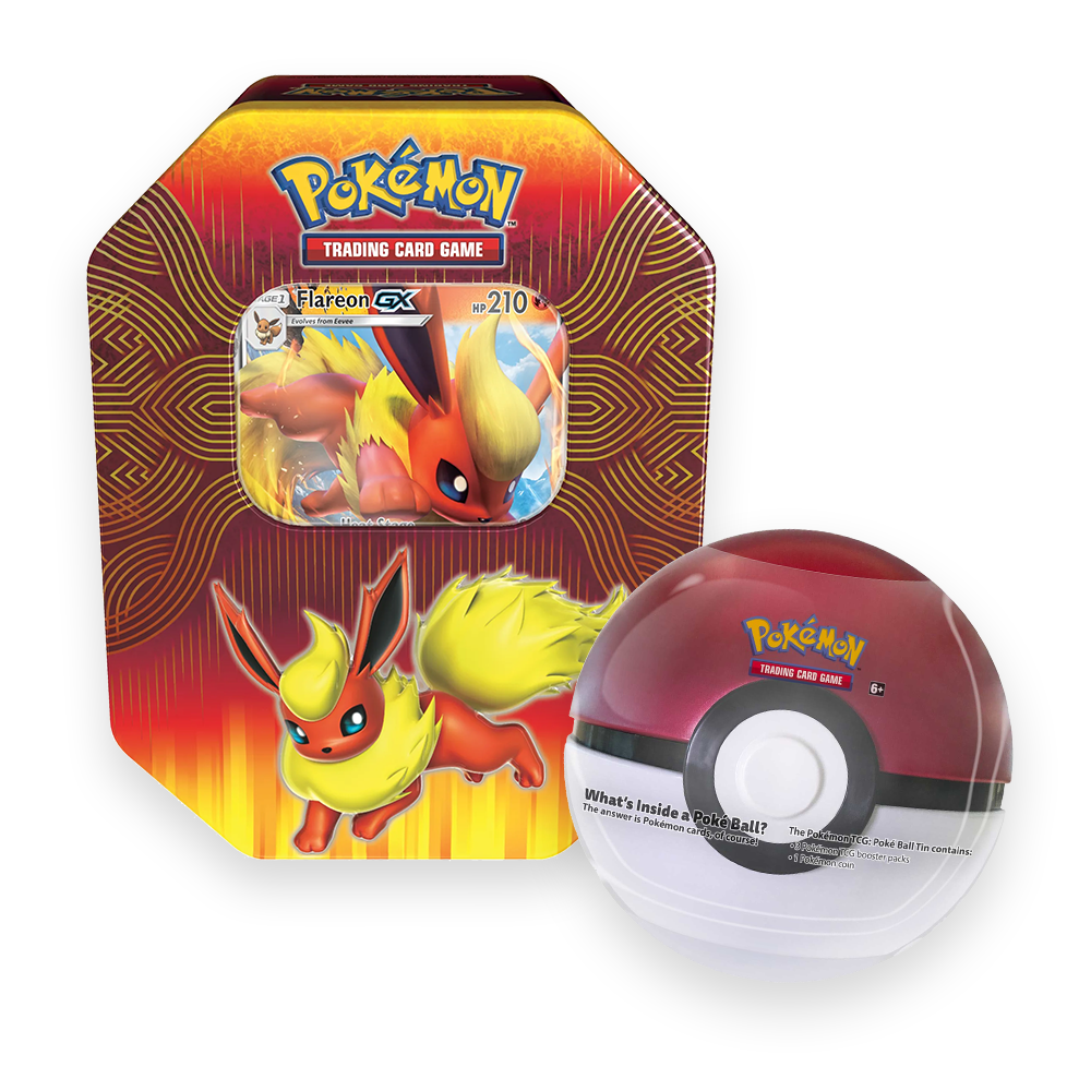 Pokémon TCG: Elemental Power Tin - Flareon-GX & Poké Ball Tin (2-pack bundle)