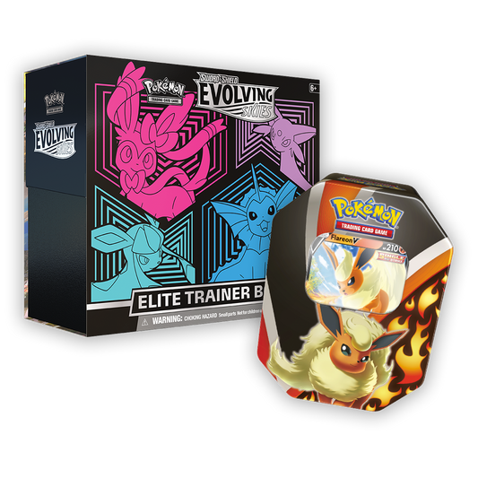 Pokémon TCG: Sword & Shield – Evolving Skies Elite Trainer Box & Eevee Evolutions Tin Bundle - Pink / Flareon