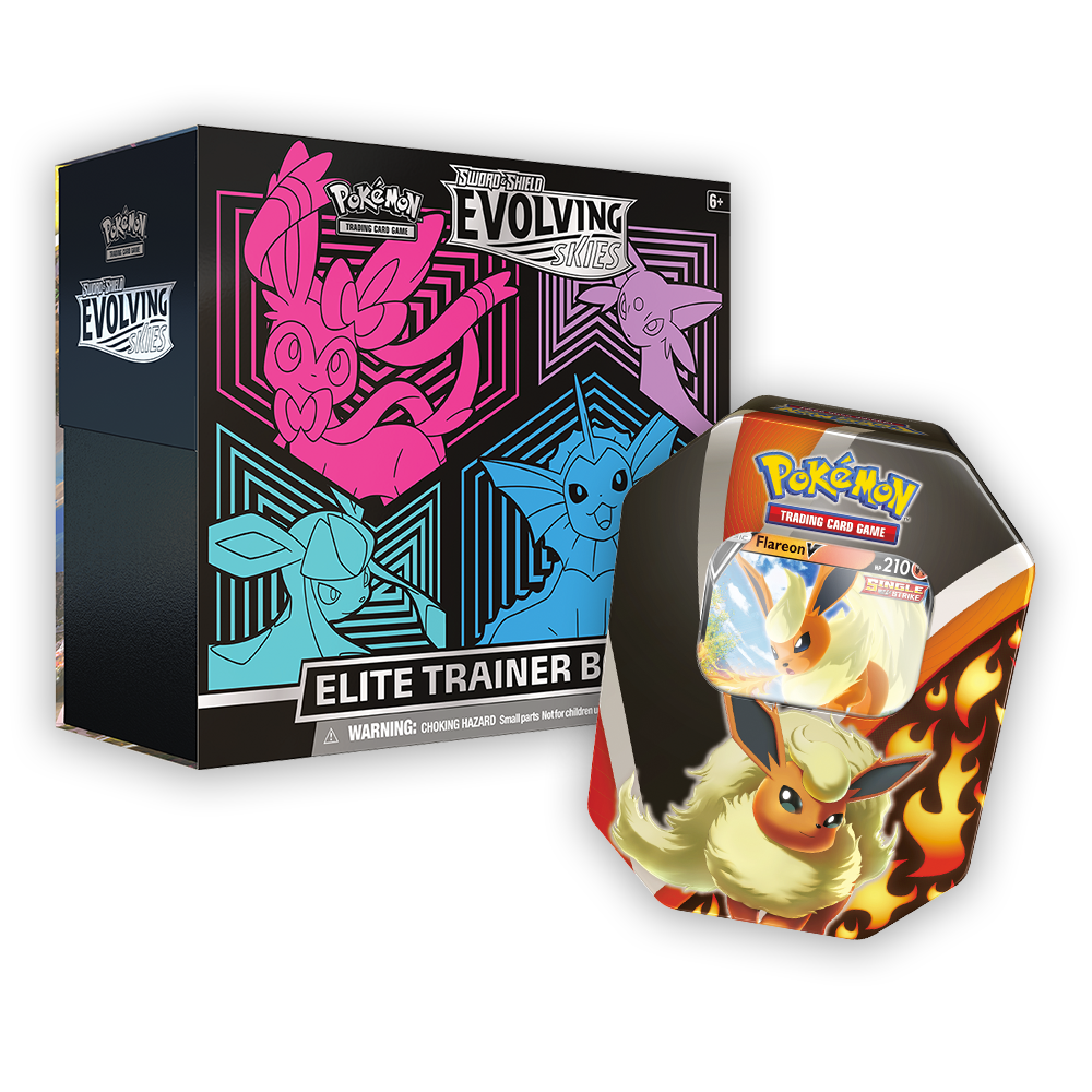 Pokémon TCG: Sword & Shield – Evolving Skies Elite Trainer Box & Eevee Evolutions Tin Bundle - Pink / Flareon