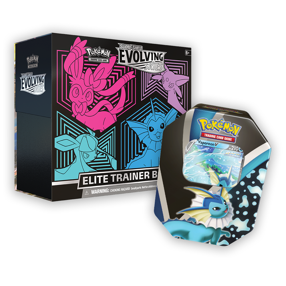 Pokemon Sword & Shield Evolving Skies Vaporeon, Glaceon, Espeon & Sylveon  Elite Trainer Box (8 Booster Packs, 65 Card Sleeves, 45 Energy Cards &  More) 
