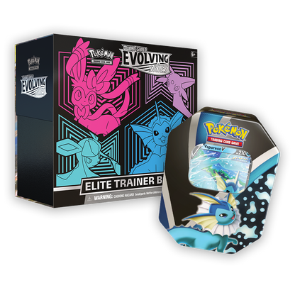 Pokémon TCG: Sword & Shield – Evolving Skies Elite Trainer Box & Eevee Evolutions Tin Bundle - Pink / Vaporeon
