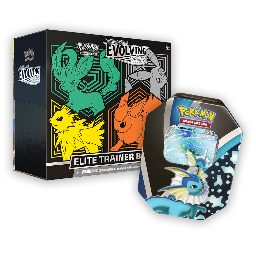 Pokémon TCG: Sword & Shield – Evolving Skies Elite Trainer Box & Eevee Evolutions Tin Bundle - Green / Vaporeon