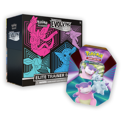 Pokémon TCG: Sword & Shield – Evolving Skies Elite Trainer Box & V Forces Tin Bundle - Pink / Galarian Slowbro