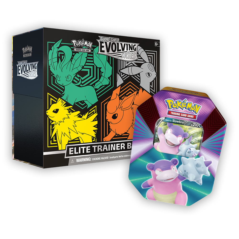 Pokémon TCG: Sword & Shield – Evolving Skies Elite Trainer Box & V Forces Tin Bundle - Green / Galarian Slowbro