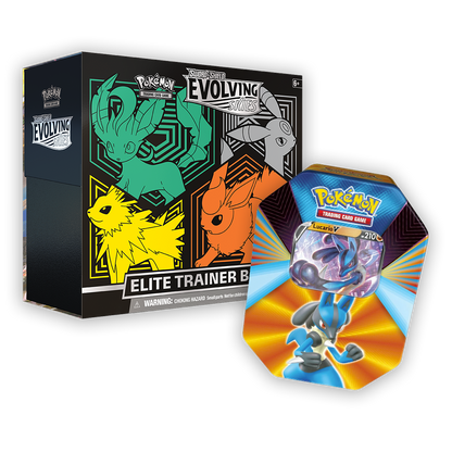 Pokémon TCG: Sword & Shield – Evolving Skies Elite Trainer Box & V Forces Tin Bundle - Green / Lucario