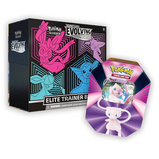 Pokémon TCG: Sword & Shield – Evolving Skies Elite Trainer Box & V Forces Tin Bundle - Pink / Mew
