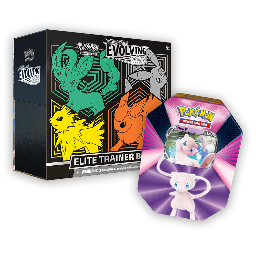 Pokémon TCG: Sword & Shield – Evolving Skies Elite Trainer Box & V Forces Tin Bundle - Green / Mew