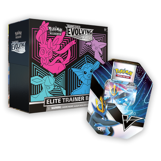 Pokémon TCG: Sword & Shield – Evolving Skies Elite Trainer Box & V Striker Tin Bundle - Pink / Empoleon