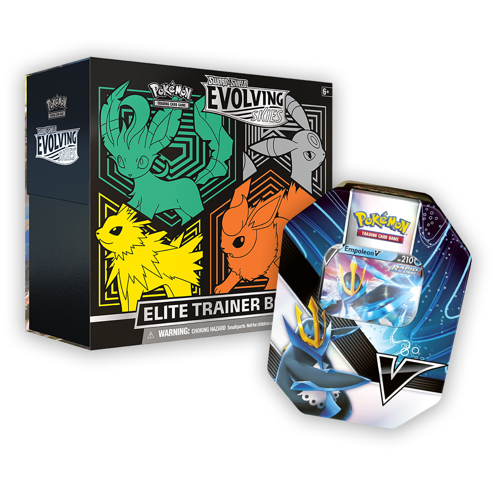 Pokémon TCG: Sword & Shield – Evolving Skies Elite Trainer Box & V Striker Tin Bundle - Green / Empoleon