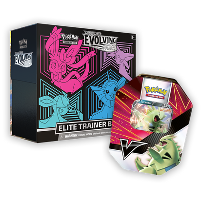 Pokémon TCG: Sword & Shield – Evolving Skies Elite Trainer Box & V Striker Tin Bundle - Pink / Tyranitar